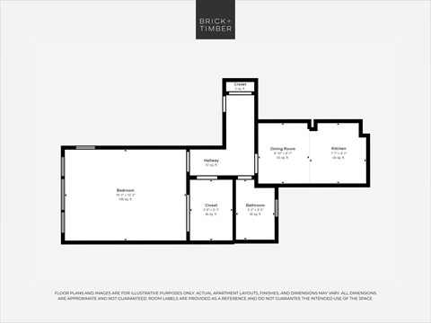 A black and white image of a floor plan for a property by Brick+Timber.